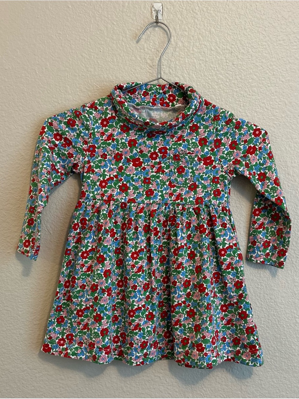 Boden Floral Turtleneck Dress in Red & Green